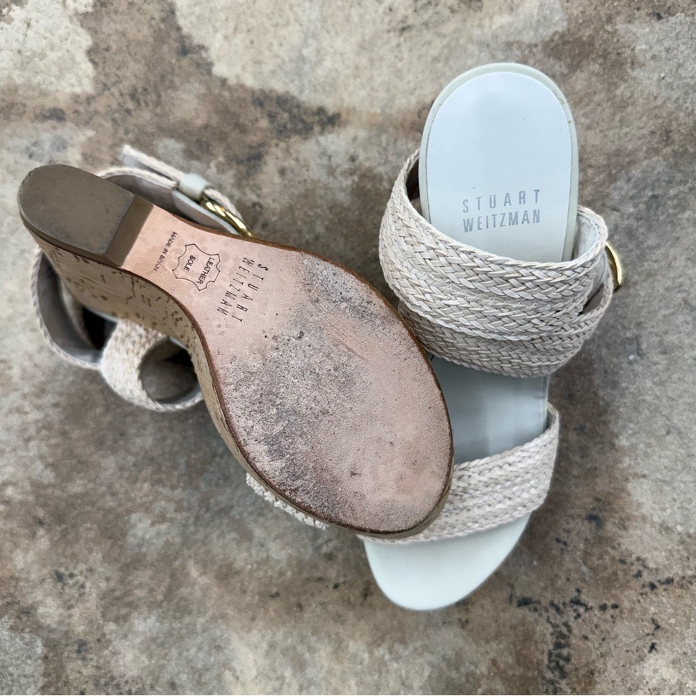 Stuart Weitzman Size 5 Cream Braided Wedge Sandals - Picture 7 of 11